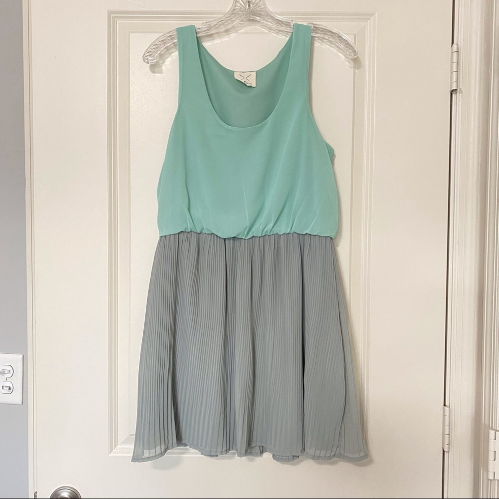 Turquoise and Grey Knee Length Dress